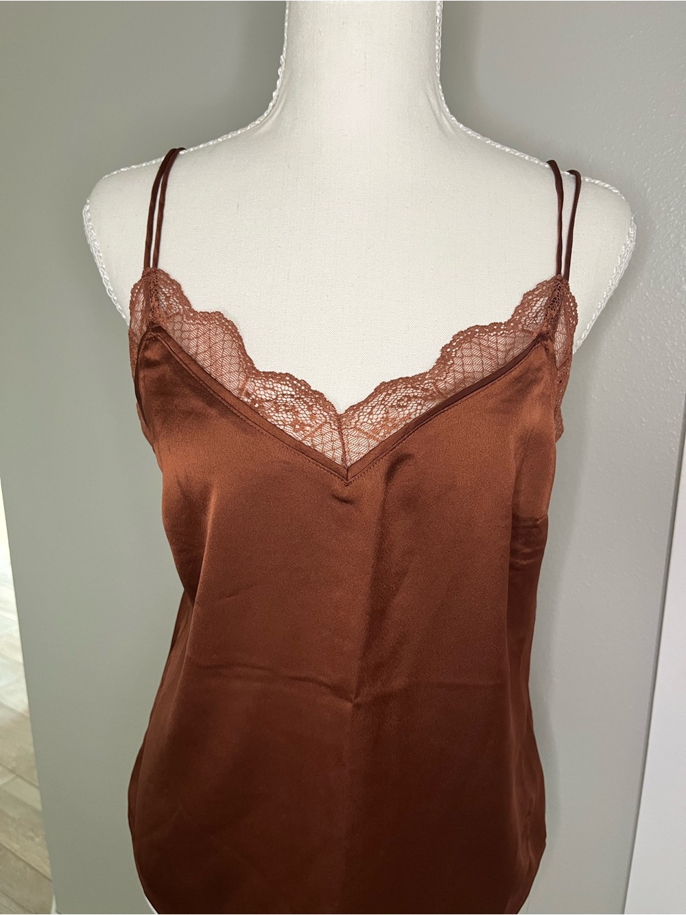 Abercrombie & Fitch Brown Satin Lace Trim Camisole